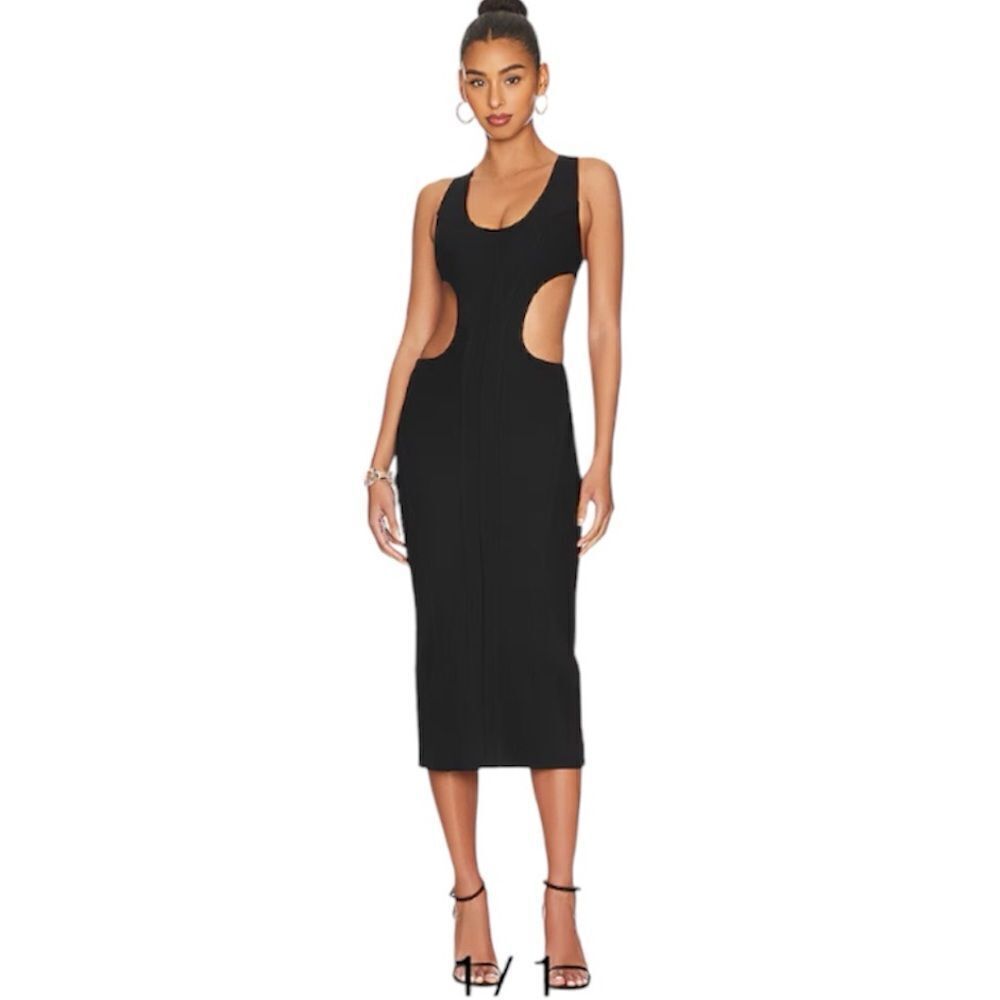 NWT h:ours Zoraida Midi Dress in Black Medium Revolve